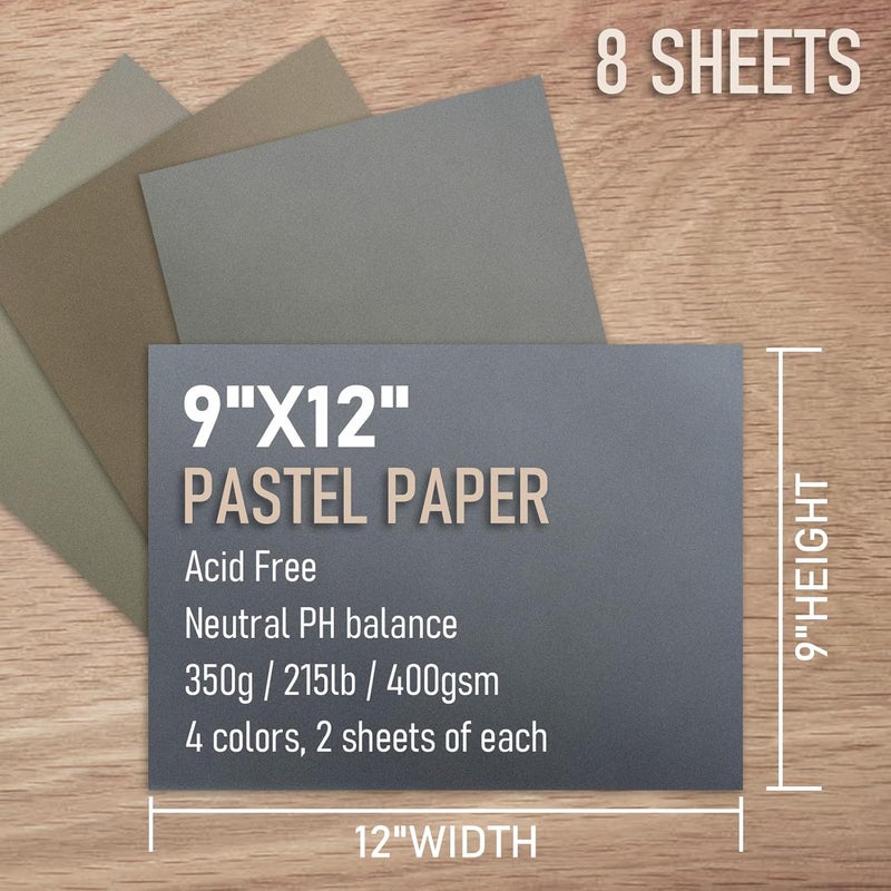 Patron Pastel Paper for Artists, Assorted Colors, 9x12 inches, (215lb/400gsm) 8 Sheets, Art Drawing Paper for Adults and Students - Image 2